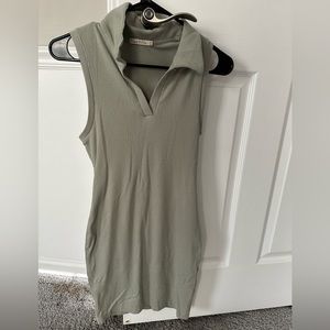 Collared Sleeveless Army Green Dress